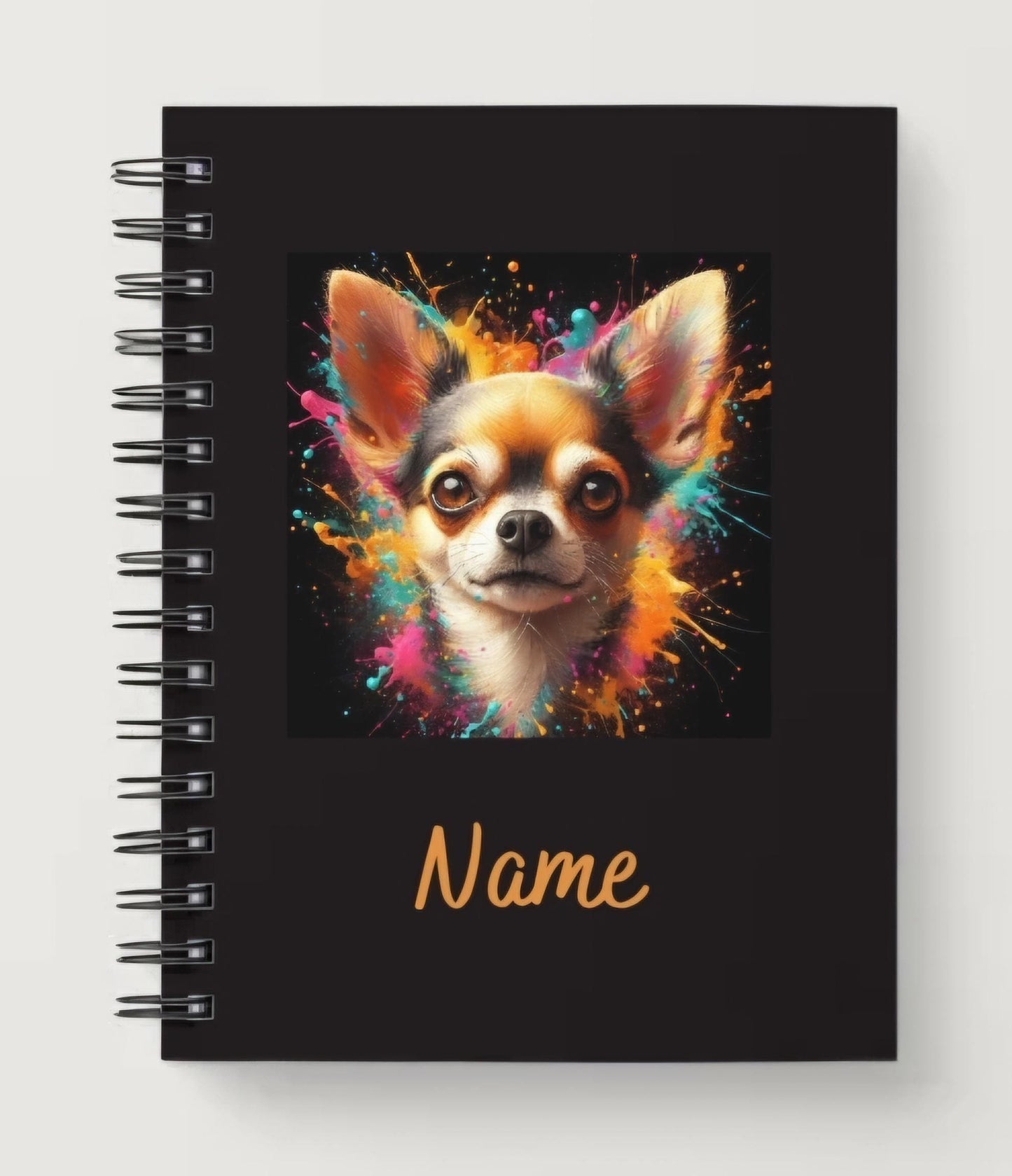 Personalized A5 Chihuahua paint splash spiral notebook