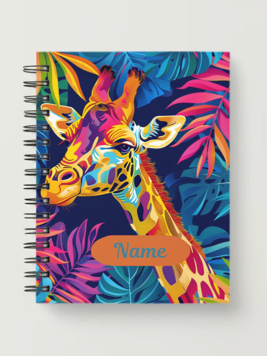 Personalised A5 bright jungle giraffe spiral notebook