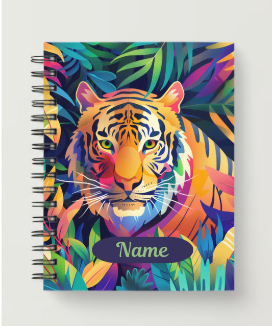 Personalised A5 bright jungle tiger design notebook