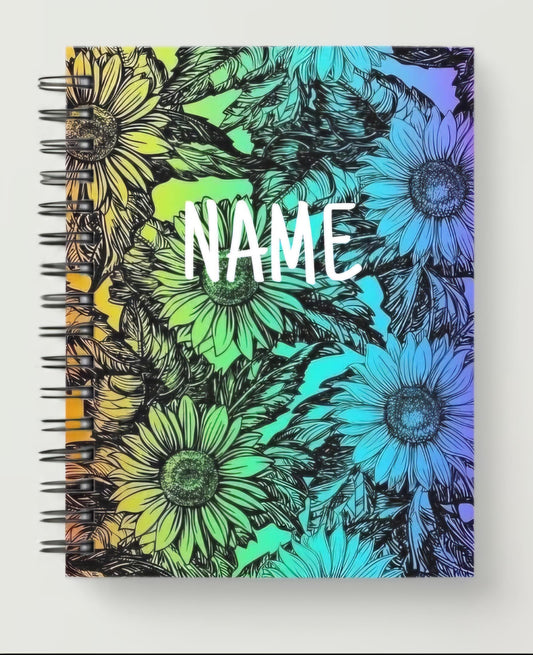 A5 rainbow sunflower design personalised notebook