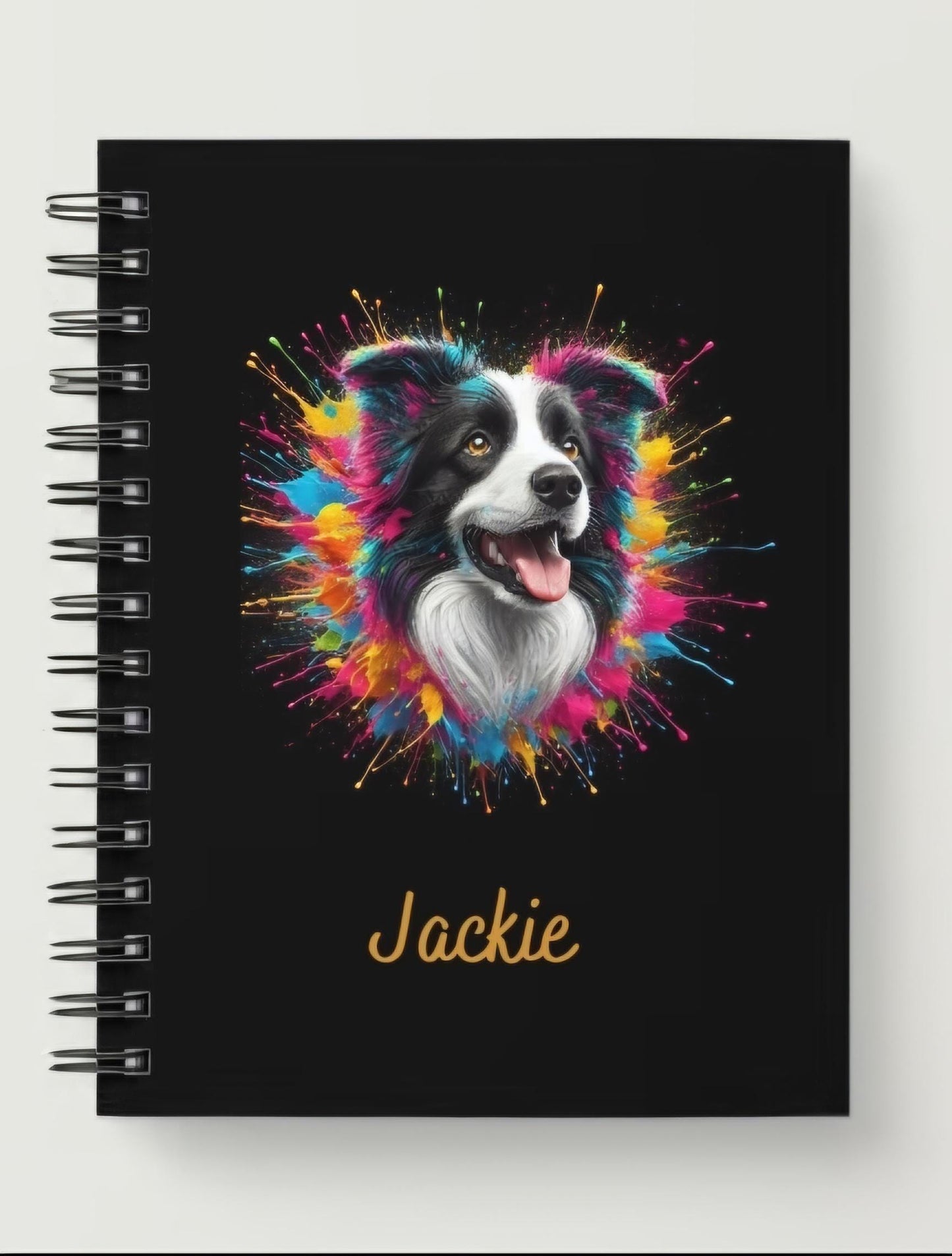 Personalized A5 Border Collie paint splash spiral notebook