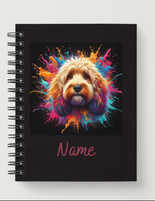 Personalized A5 Cockapoo paint splash spiral notebook