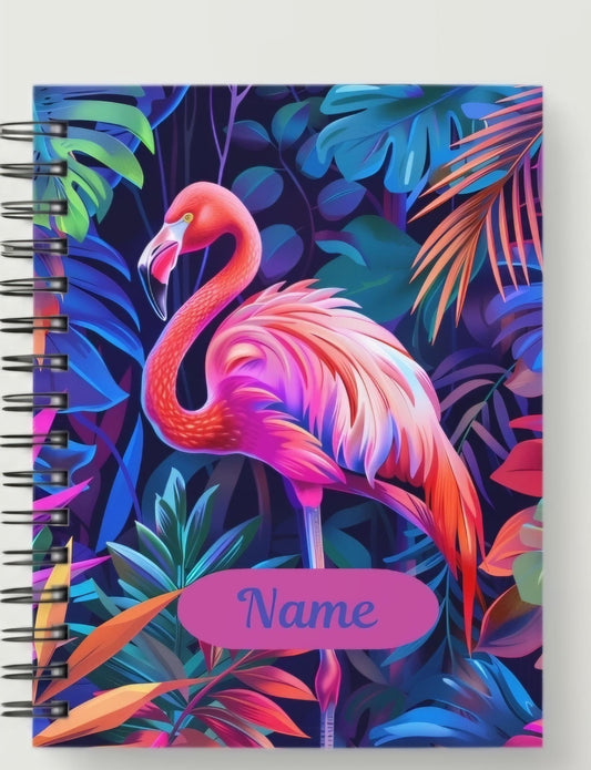 Personalized A5 bright jungle flamingo notebook