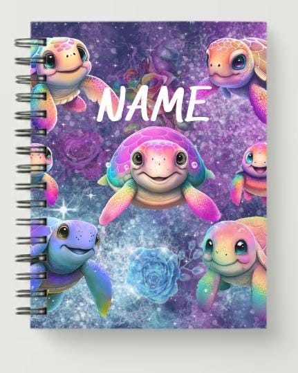 Personalised A5 cute sea turtle spiral notebook