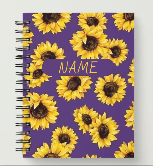 Personalised A5 purple sunflower spiral notebook