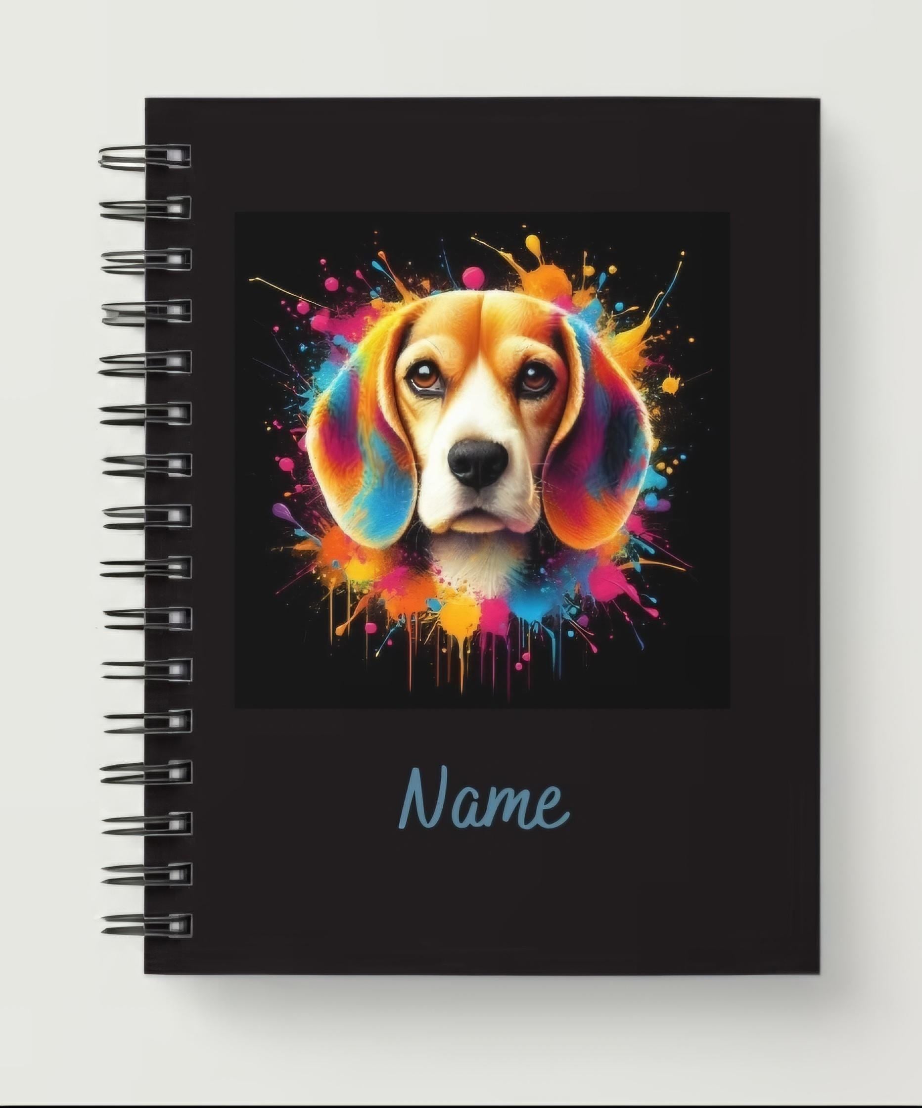 Personalized A5 Beagle paint splash spiral notebook