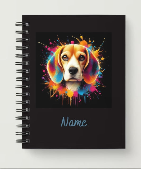 Personalized A5 Beagle paint splash spiral notebook