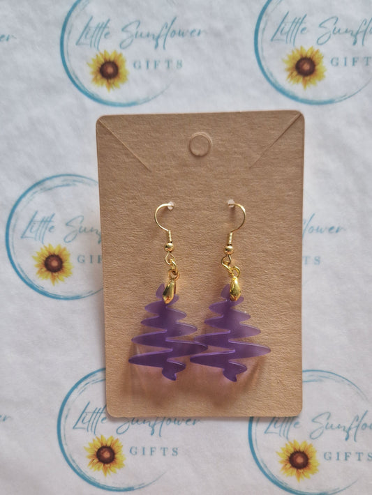 Frosted purple tree earrings