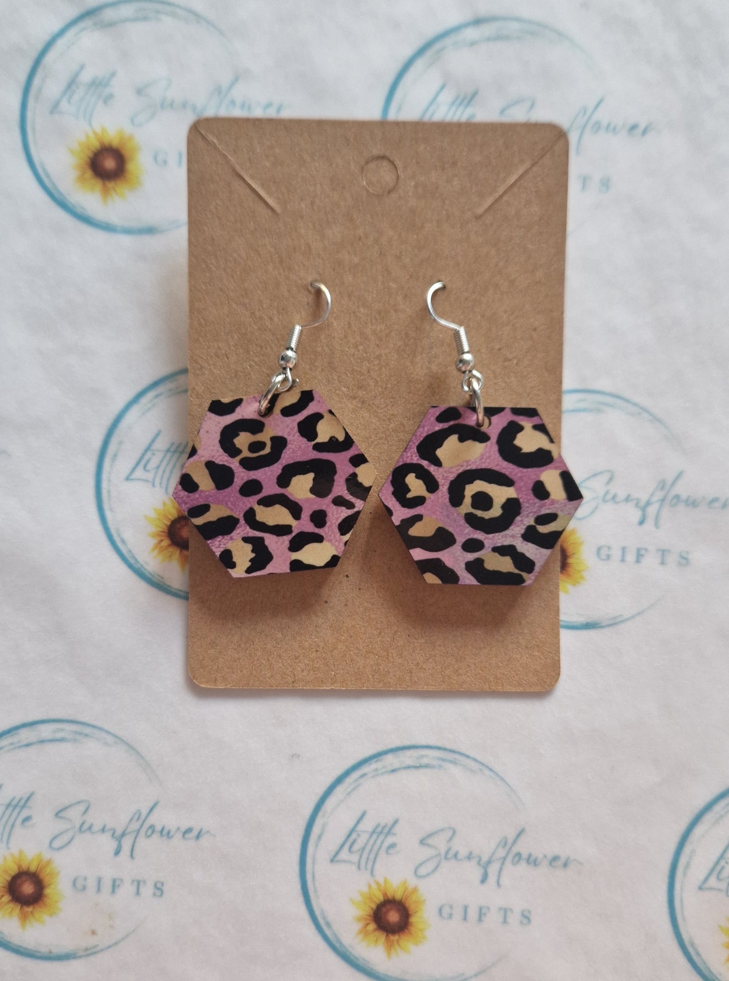 Hexagon animal print design earrings